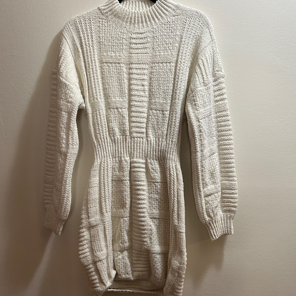 Lulu's Cream Knit Turtleneck Sweater Dress